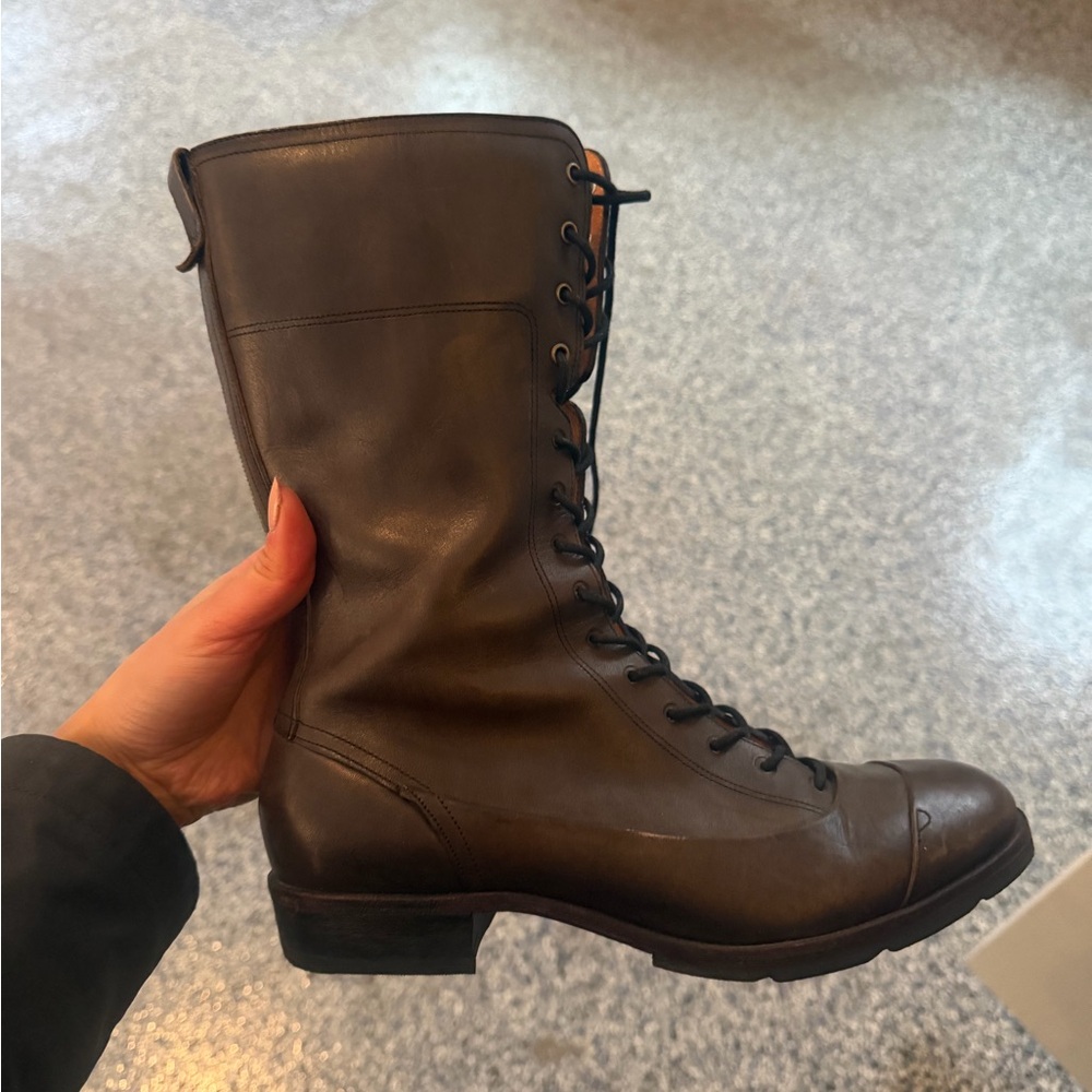 Brown Leather Lace-Up Boots